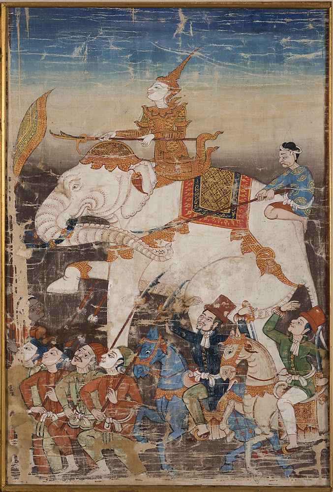 Thai white elephant procession, shown in original frame.
